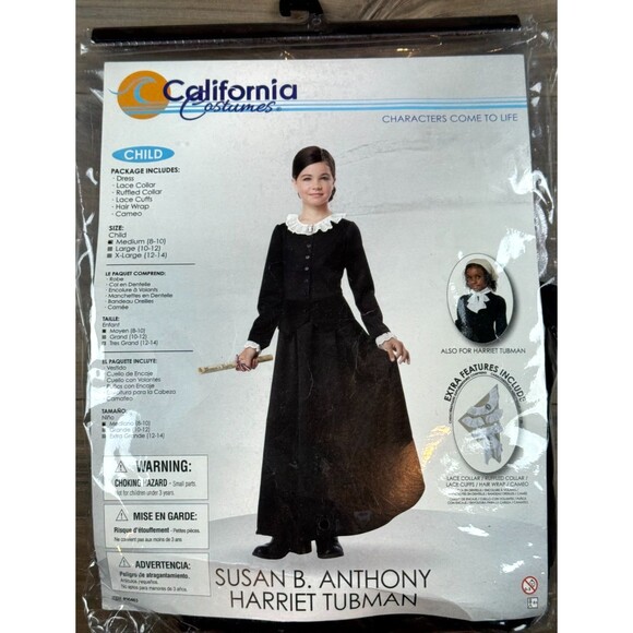 California Costume Susan B Anthony Harriet Tubman Dress Child Medium 8-10 NEW! - Picture 2 of 6